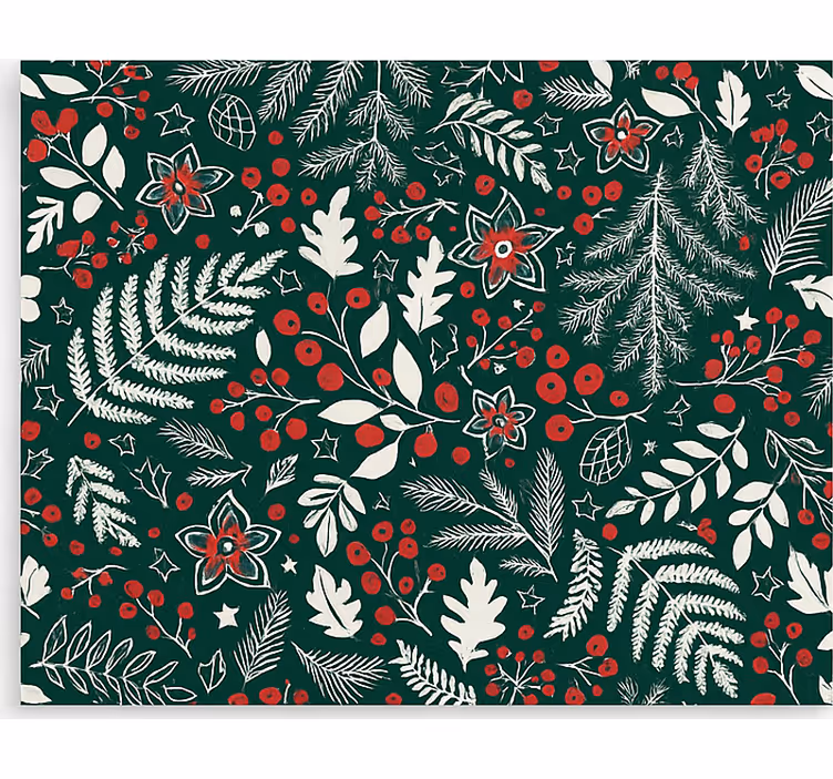 Cortina roller living comedor patrón floral navideño - TenVinilo