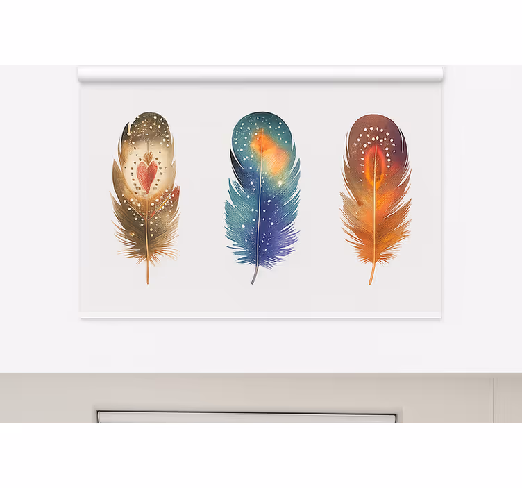 Estor enrollable comedor plumas tribales coloridas - TenVinilo