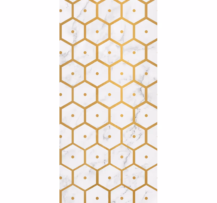 Estor enrollable comedor patrón mármol hexagonal dorado - TenVinilo