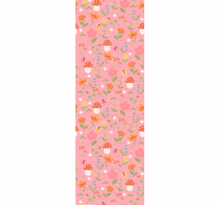 Cortina roller infantil patrón de hongos florales - TenVinilo