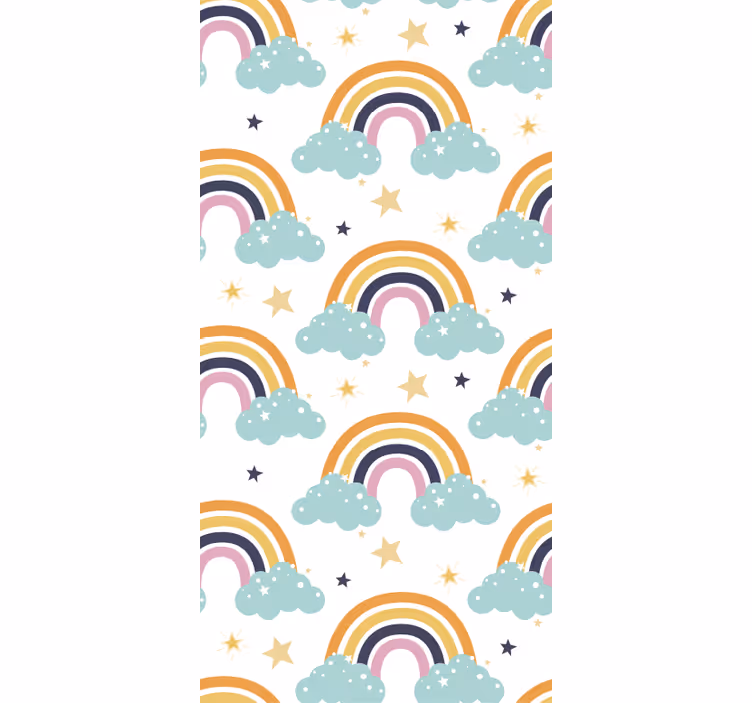 Cortina roller infantil con estampado de arcoíris y nubes - TenVinilo