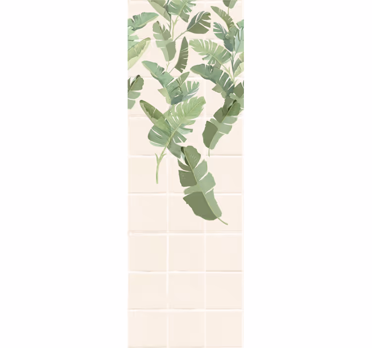 Cortina roller moderno azulejos eclécticos con palmera - TenVinilo