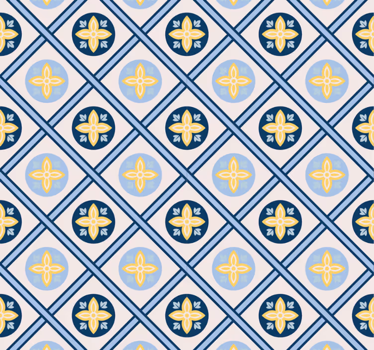 Cortina roller moderno azulejo portugués azul y amarillo - TenVinilo