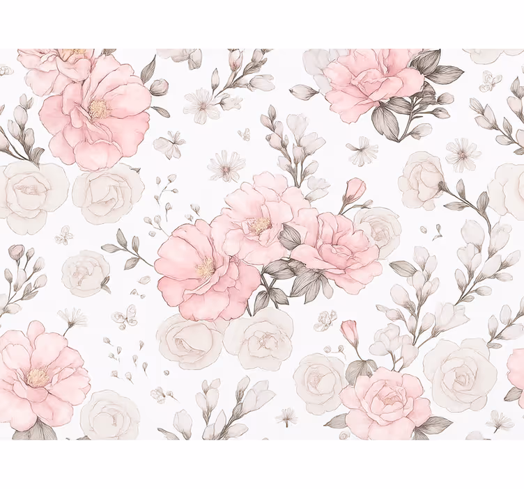 Cortina roller rosa diseño floral gris y rosa - TenVinilo