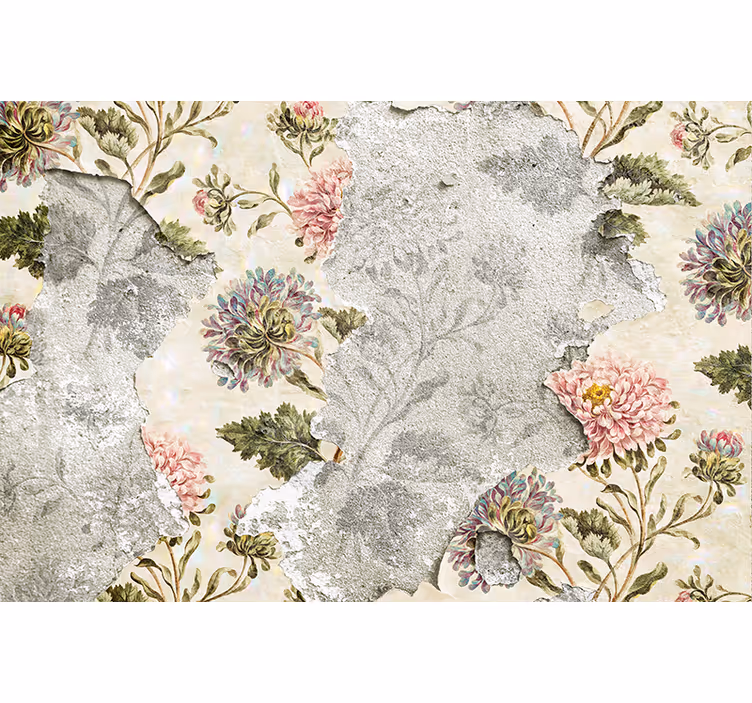 Cortina roller cocina flores vintage sobre fondo beige - TenVinilo