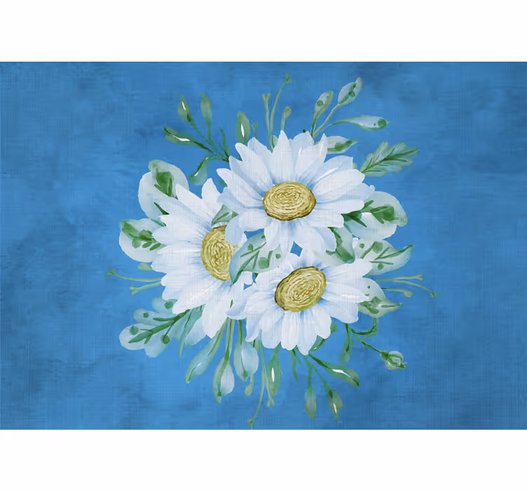 Cortina roller cocina flores blancas sobre fondo azul - TenVinilo