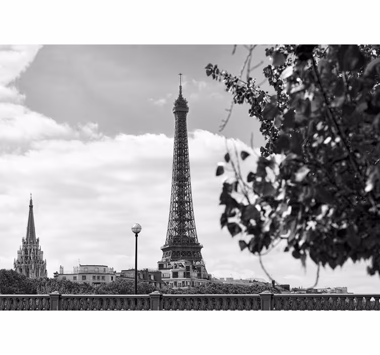 Cortina roller living comedor torre eiffel en blanco y negro - TenVinilo