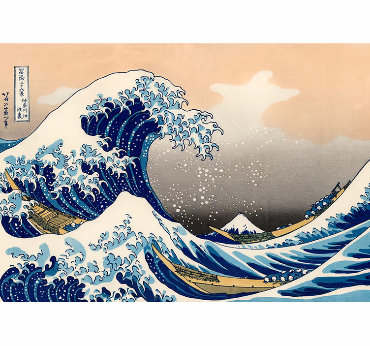 Cortina roller living comedor mural de la ola hokusai - TenVinilo