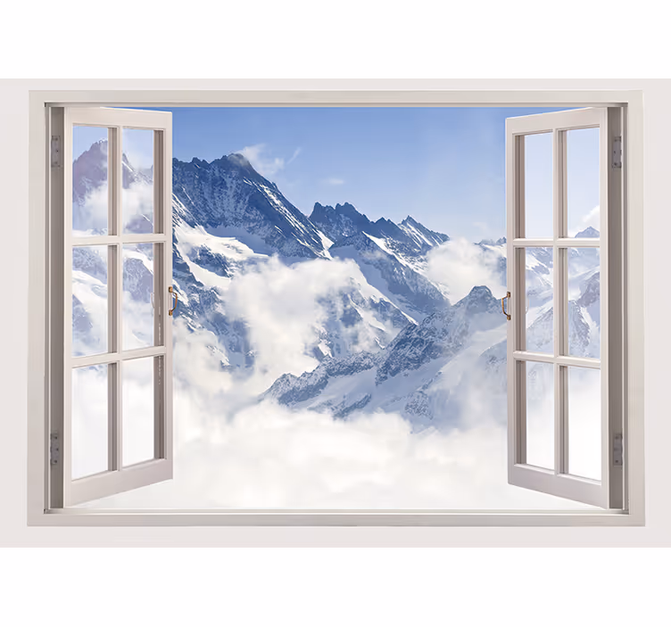 Cortina roller living comedor montaña desde la ventana - TenVinilo