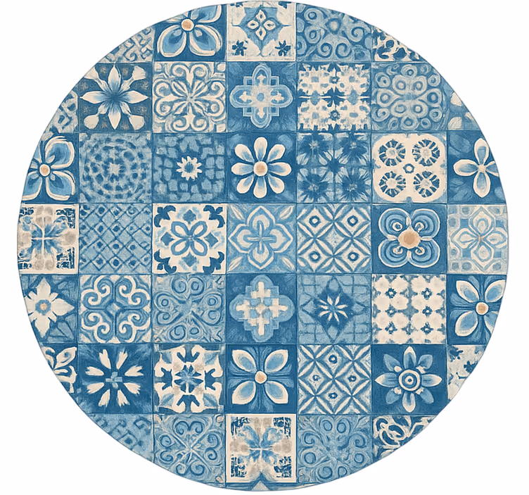 Cortina roller azul azulejos mosaico circular - TenVinilo