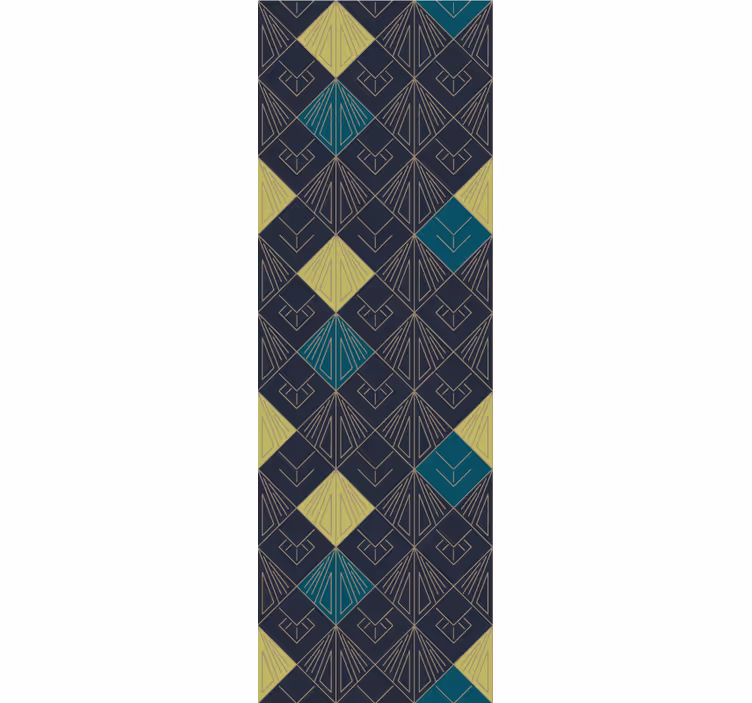Cortina roller vintage patrón art déco gris y azul claro - TenVinilo