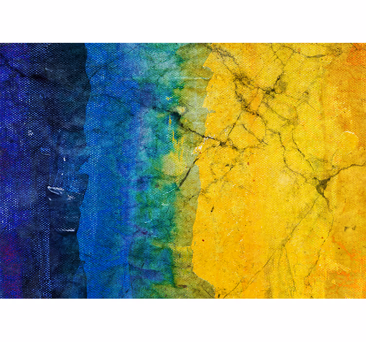 Cortina roller habitación pintura abstracta azul y amarilla - TenVinilo