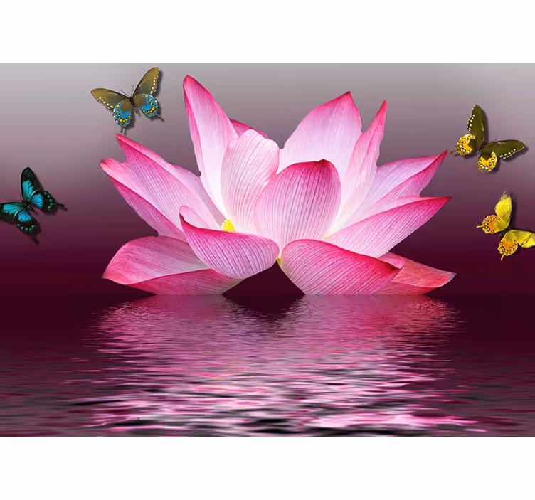 Cortina roller habitación flor de loto rosa con mariposas - TenVinilo