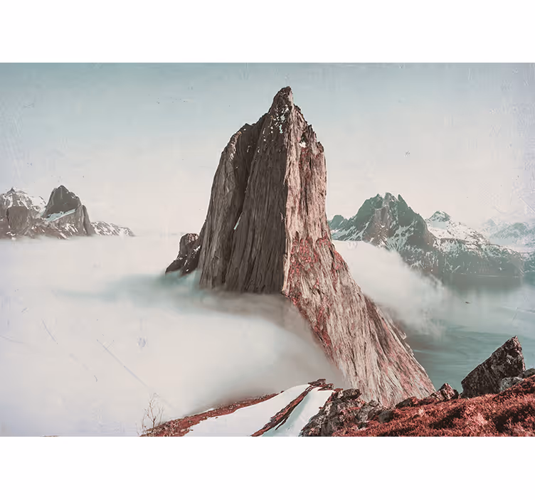 Cortina roller habitación montañas con niebla noruega - TenVinilo