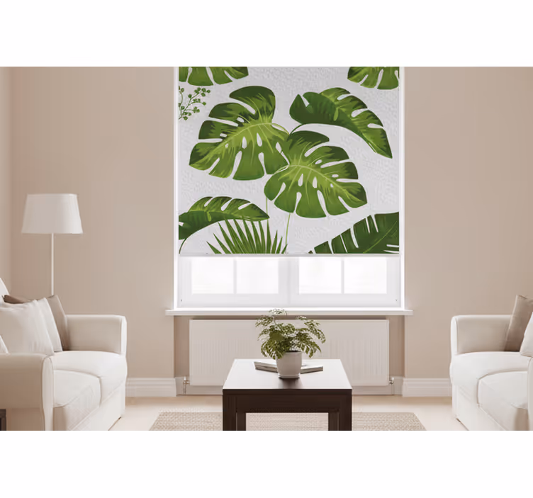 Cortina roller living comedor hoja monstera - TenVinilo