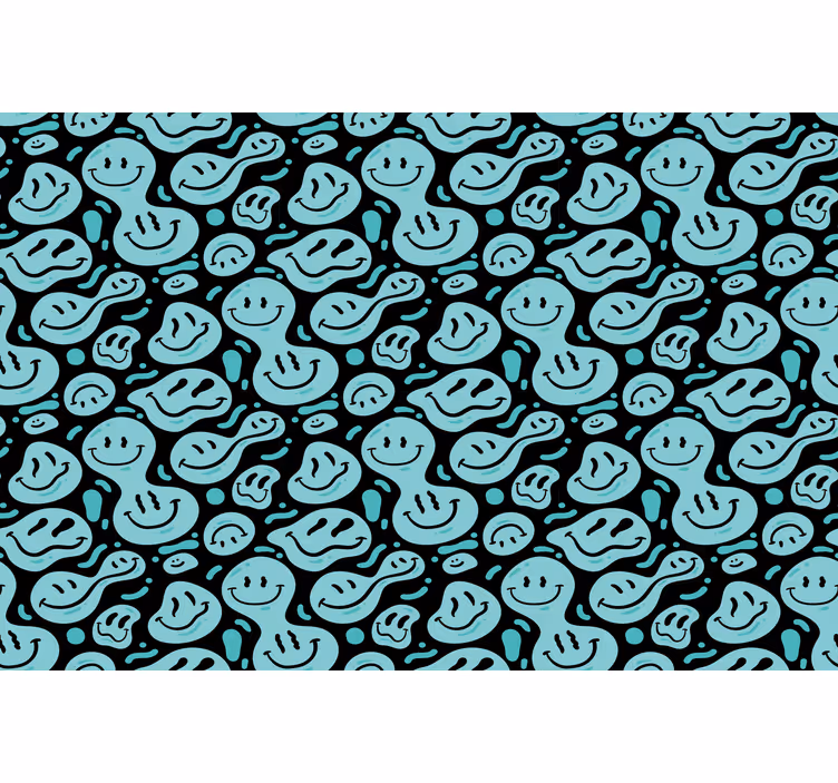 Cortina roller habitación sonrisa distorsionada azul y negra - TenVinilo