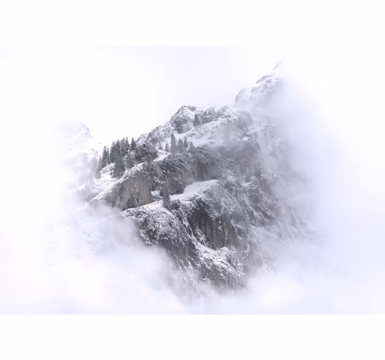 Cortina roller blanca paisaje montañoso nevado con nubes - TenVinilo