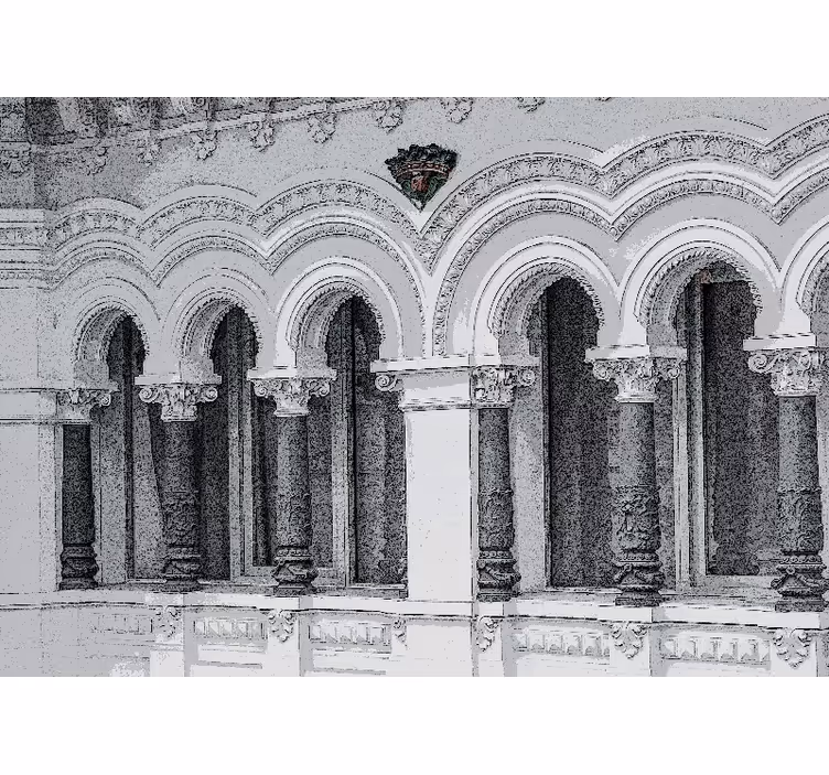 Cortina roller blanca arquitectura antigua 3d - TenVinilo