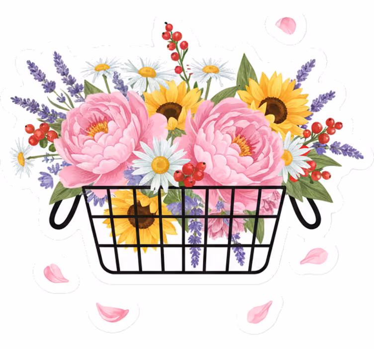 Cortina roller blanca cesta de flores elegante - TenVinilo