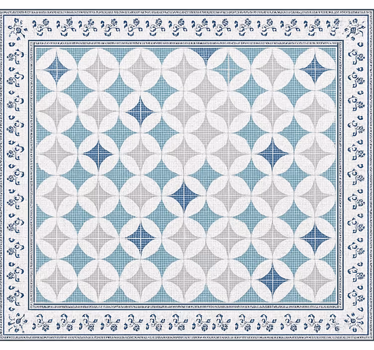 Cortina roller living comedor aspecto vintage azulejo azul - TenVinilo