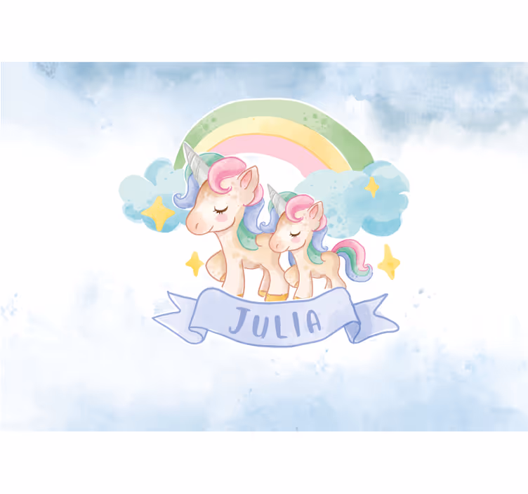 Cortina roller infantil unicornios felices sobre un arcoíris - TenVinilo