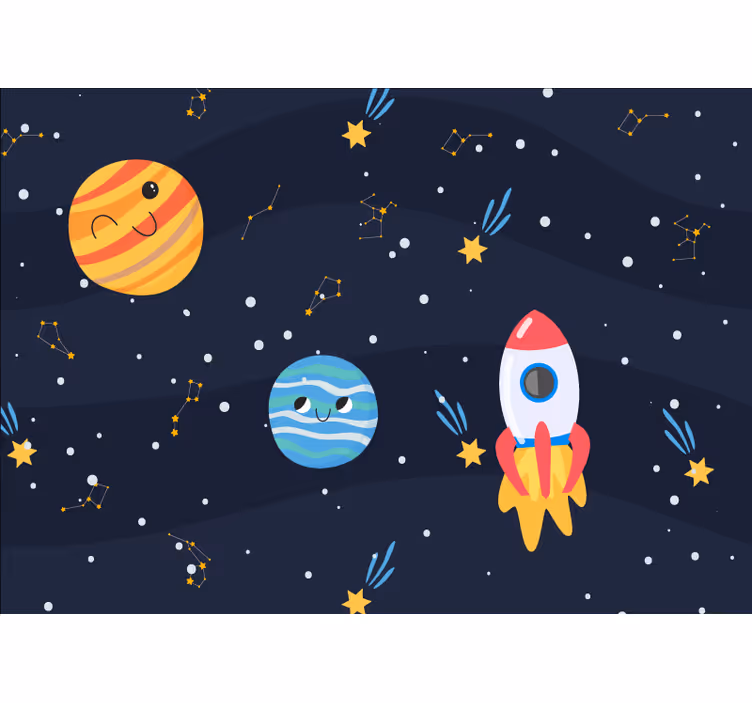 Cortina roller infantil galaxia con naves y planetas - TenVinilo