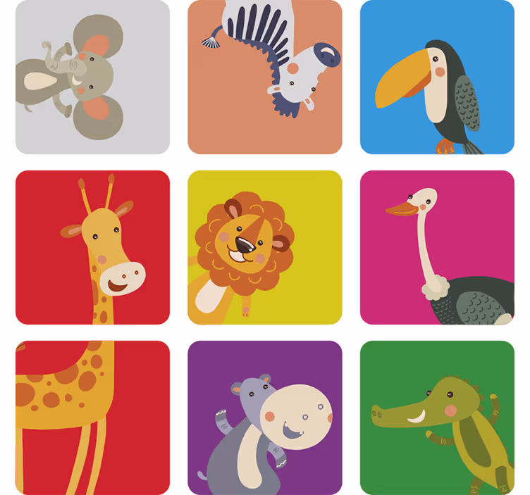 Cortina roller infantil azulejos coloridos con animales - TenVinilo