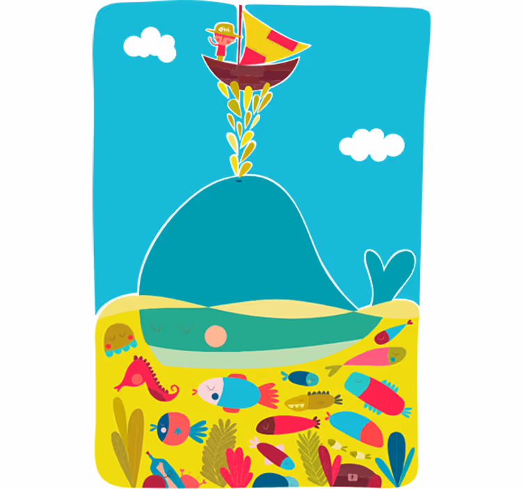 Cortina roller infantil vinilo mural de ballena - TenVinilo
