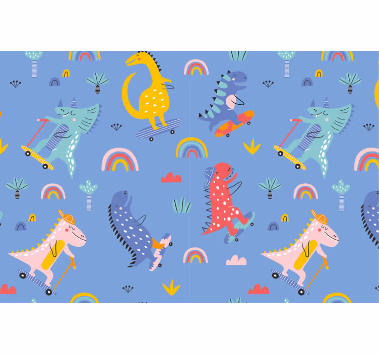 Cortina roller infantil dinosaurios skaters adorables - TenVinilo