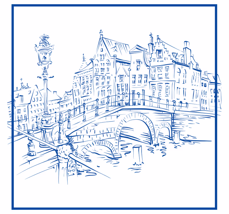Cortina roller cocina casas de canal azul delft - TenVinilo