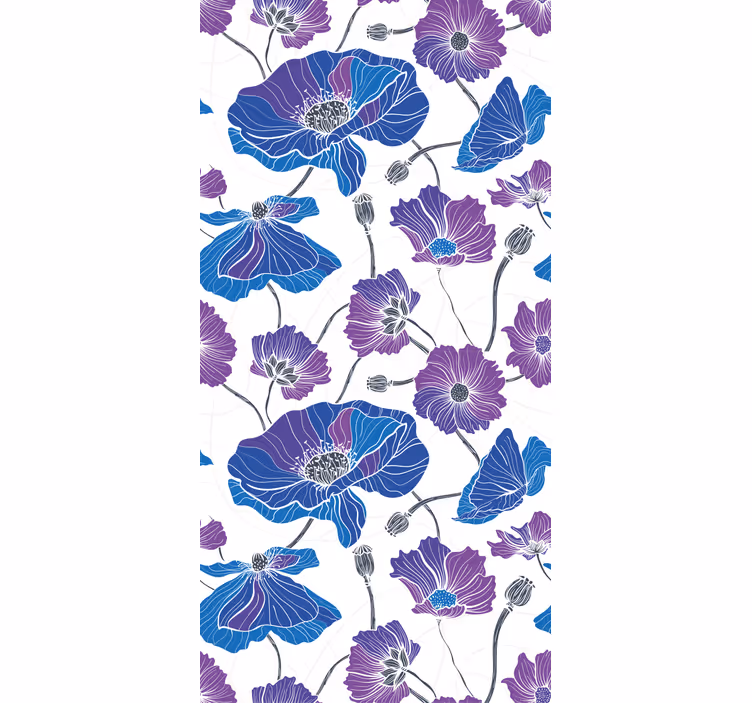Cortina roller cocina flores de jardín azules y moradas - TenVinilo