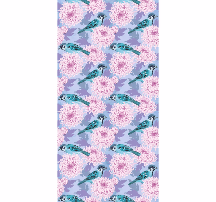 Cortina roller cocina flores de jardín rosa con pájaros - TenVinilo