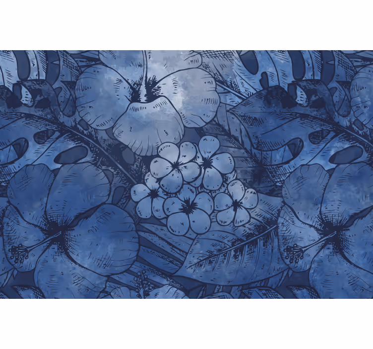 Cortina roller azul flores acuareladas azules - TenVinilo