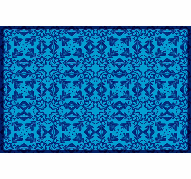 Cortina roller azul mantel de mosaico floral y borde - TenVinilo