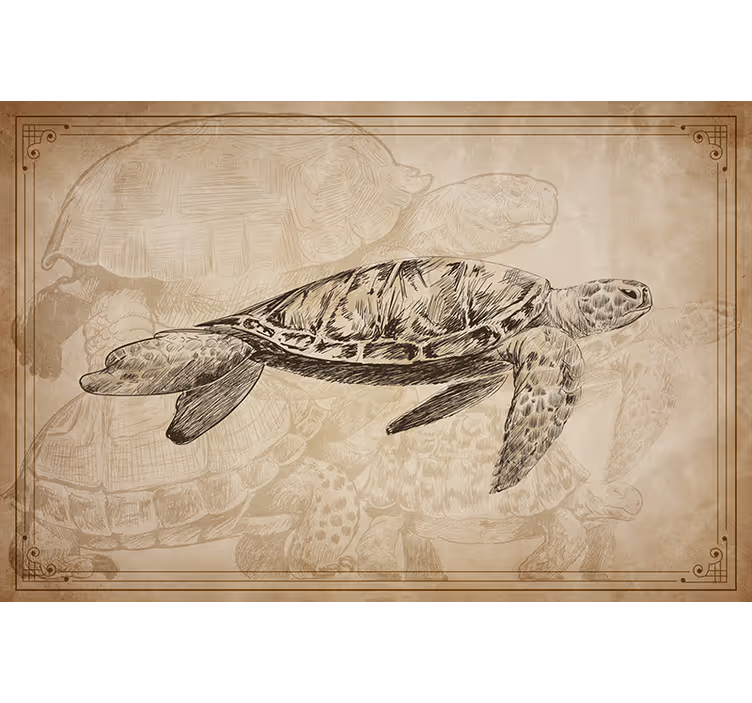 Cortina roller beige con tortugas dibujadas a mano - TenVinilo