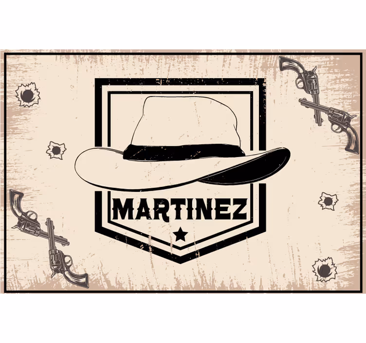 Cortina roller beige sombrero vaquero con nombre - TenVinilo