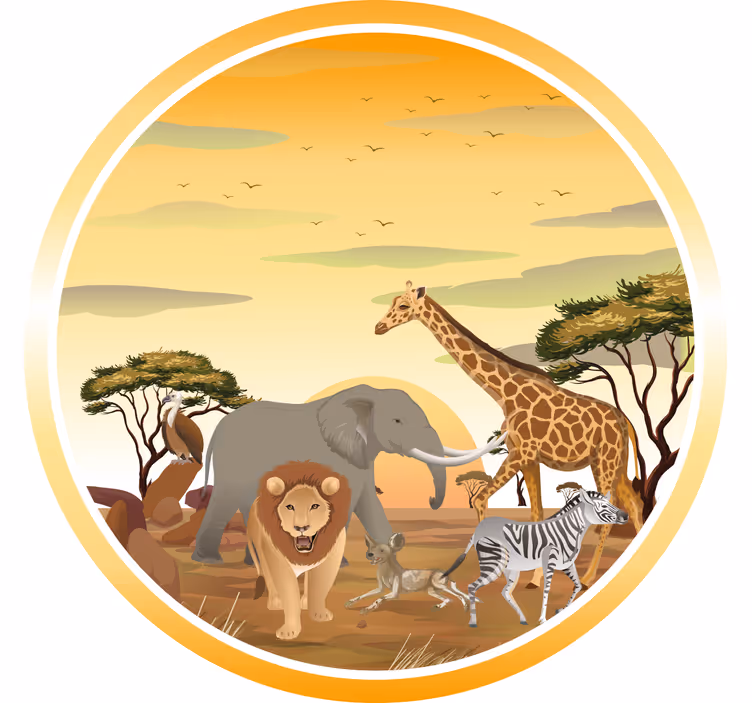 Cortina roller infantil animales africanos con plantas - TenVinilo