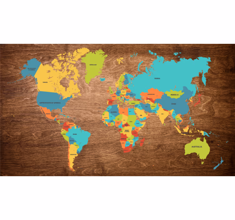 Cortina roller infantil mapa mundial en tríptico de madera - TenVinilo
