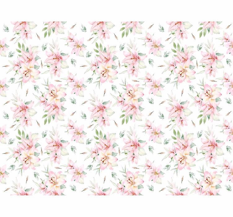 Cortina roller blanca diseño floral lirios rosas acuarelados - TenVinilo