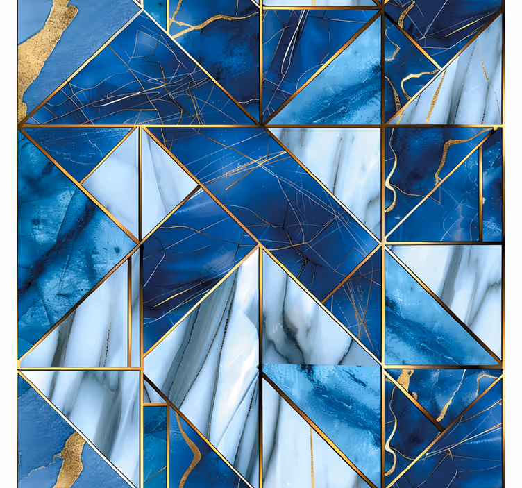 Cortina roller textura mármol azul geométrico y dorado - TenVinilo