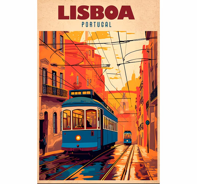 Cortina roller vintage ilustración tranvía de lisboa - TenVinilo