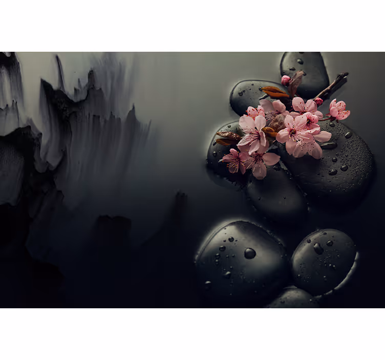 Cortina roller baño elegantes flores piedras zen - TenVinilo