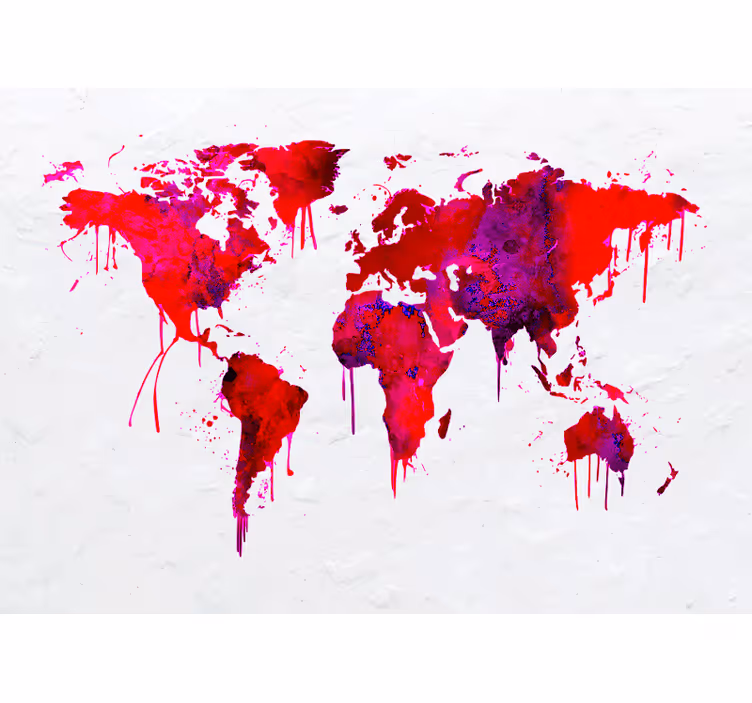 Cortina roller mapamundi mapa mundial acuarela roja - TenVinilo