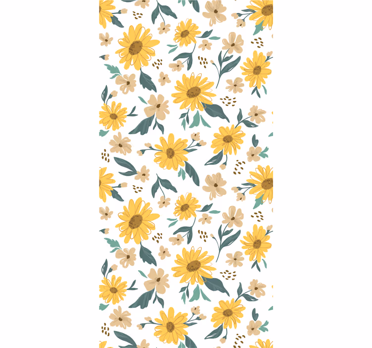 Cortina roller exterior patrón de girasoles dibujados a mano - TenVinilo