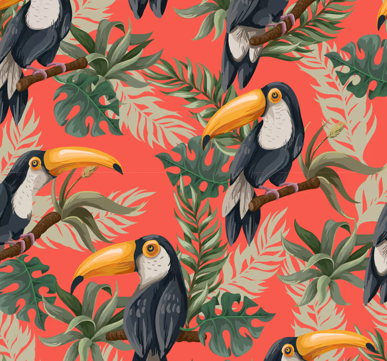 Cortina roller pasillo tucanes tropicales decoración - TenVinilo