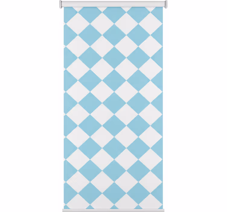 Cortina roller pasillo diseño a cuadros azul y blanco - TenVinilo