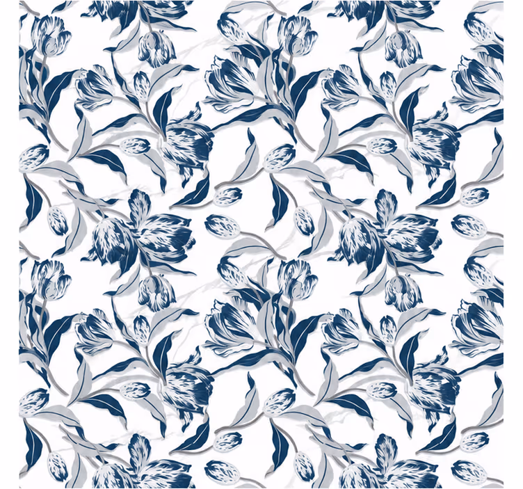 Cortina roller azul con patrón floral vintage transparente - TenVinilo