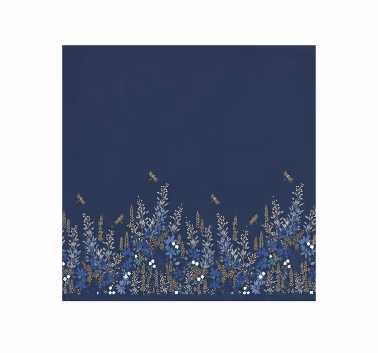 Cortina roller azul patrón de hierba flores e insectos - TenVinilo