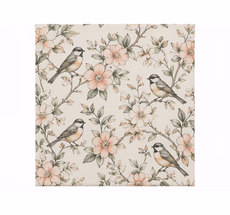 Cortina roller naranja estampado de aves y flores - TenVinilo