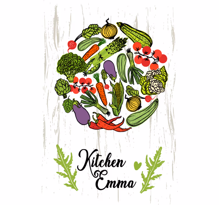Estor enrollable cocina con nombre y verduras - TenVinilo